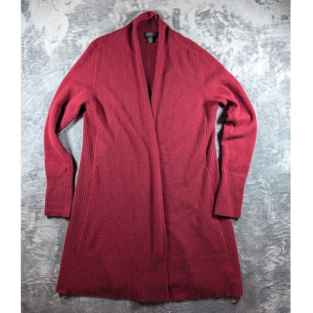 Saks Fifth Avenue Burgundy 100% Cashmere Open Front Longline Cardigan Large